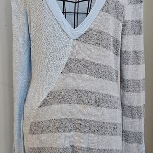 Scrapbook Light Blue and Gray V-Neck Sweater